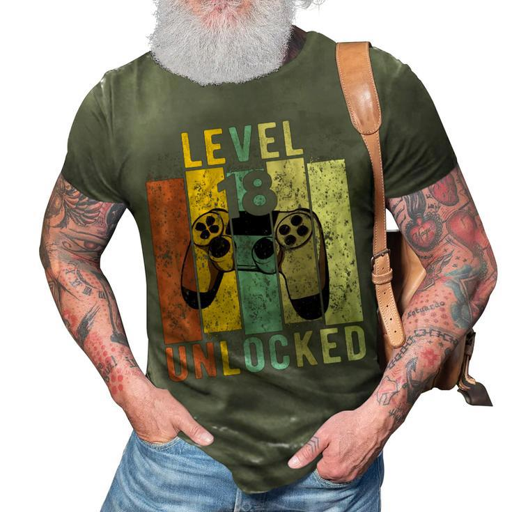 18Th Birthday Level 18 Unlocked Video Gamer Gift   3D Print Casual Tshirt