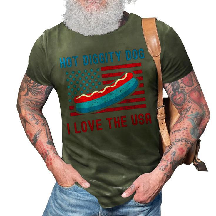 4Th Of July Hot Diggity Dog I Love The Usa Funny Hot Dog  3D Print Casual Tshirt
