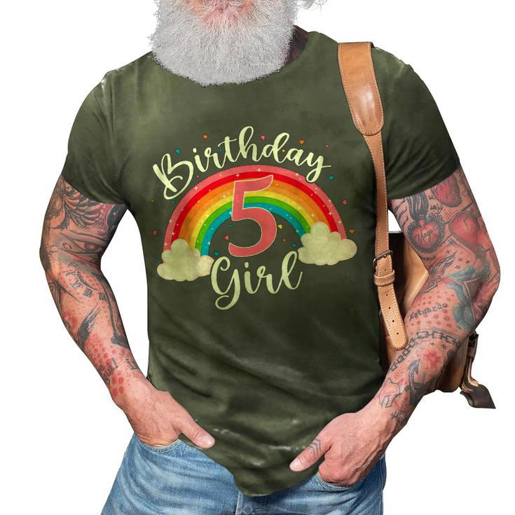 5 Years Old Birthday Girl Rainbow For Girls 5Th Birthday  3D Print Casual Tshirt