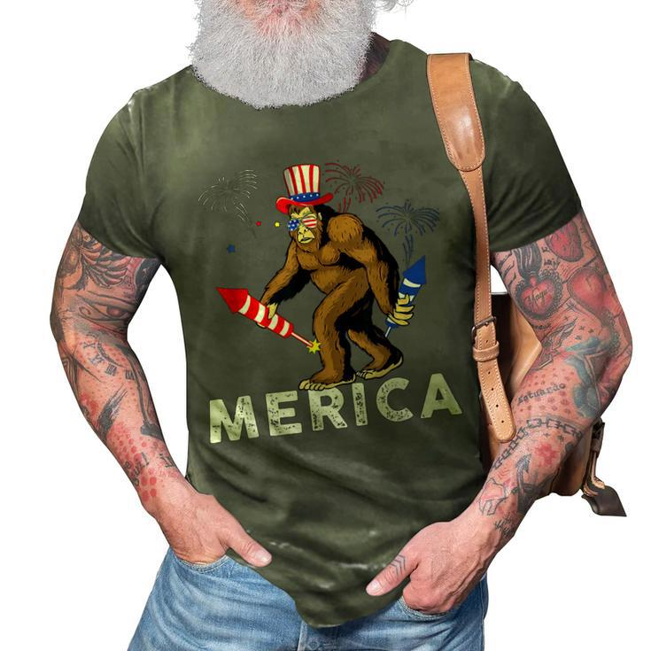Bigfoot Fireworks Merica  4Th Of July Sasquatch Mens  3D Print Casual Tshirt