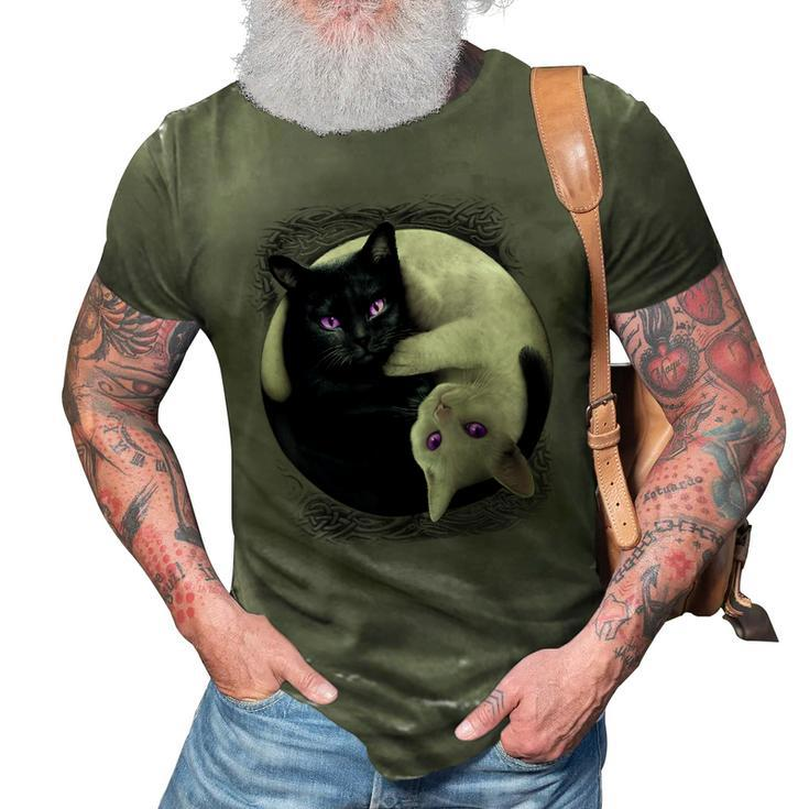 Black Cat And White Cat Yin And Yang Halloween For Men Women  3D Print Casual Tshirt