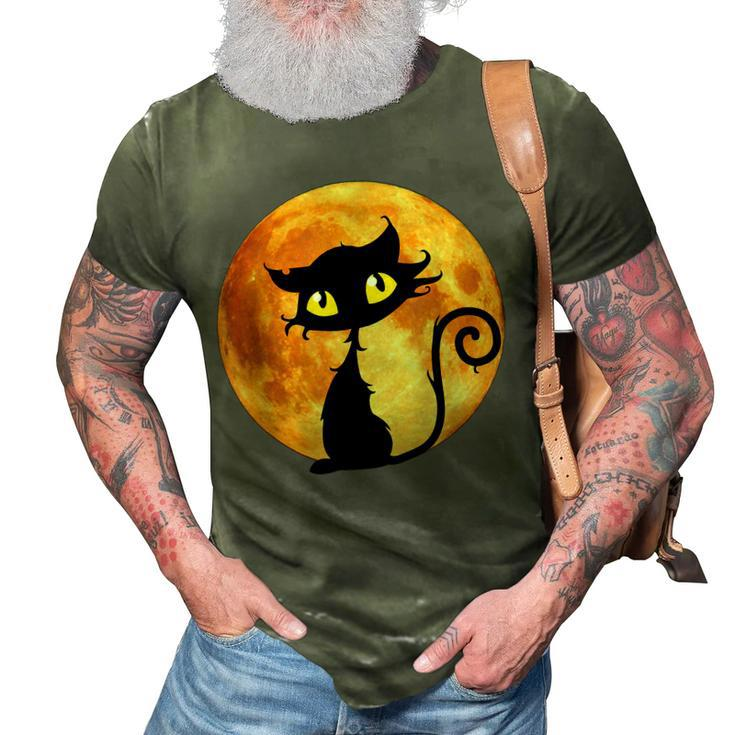 Black Cat Full Moon Halloween Cool Funny Ideas For Holidays  3D Print Casual Tshirt