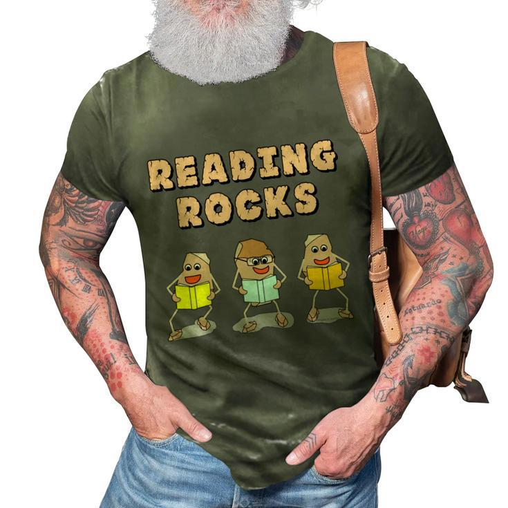 Book Reading Rocks Funny Literacy Funny Gift 3D Print Casual Tshirt