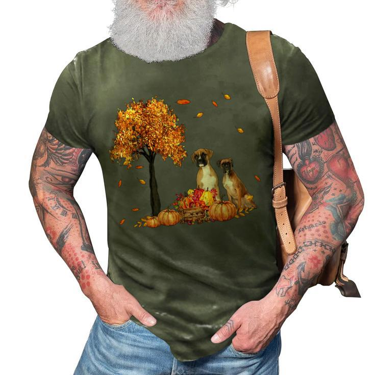 Boxer Autumn Leaf Fall Dog Lover Thanksgiving Halloween  3D Print Casual Tshirt