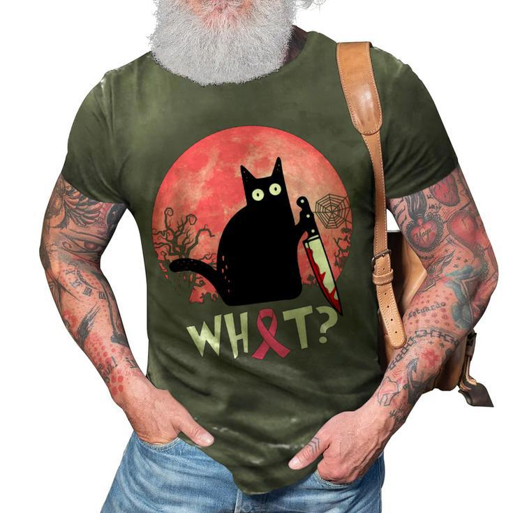 Breast Cancer Black Cat What Halloween Cat With Knife  3D Print Casual Tshirt