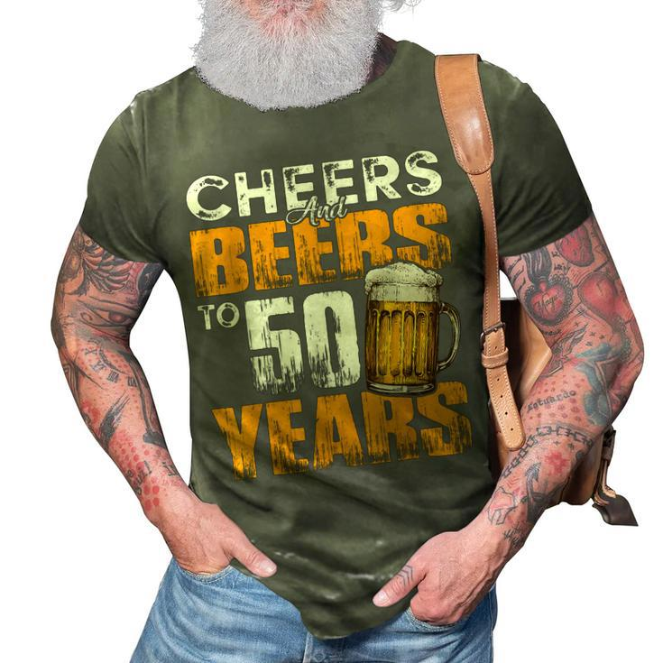 Cheers And Beers To 50 Years Old Birthday Funny Drinking  3D Print Casual Tshirt