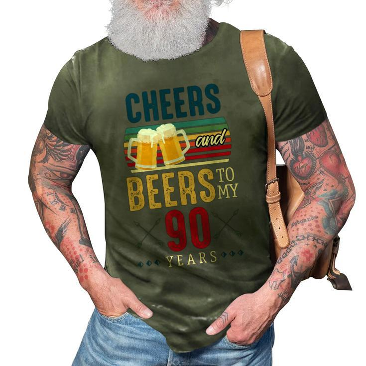 Cheers And Beers To My 90 Years 90Th Birthday  3D Print Casual Tshirt