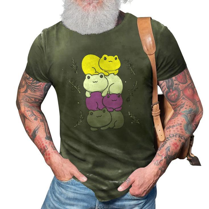 Cottagecore Aesthetic Kawaii Frog Pile Nonbinary Pride Flag 3D Print Casual Tshirt
