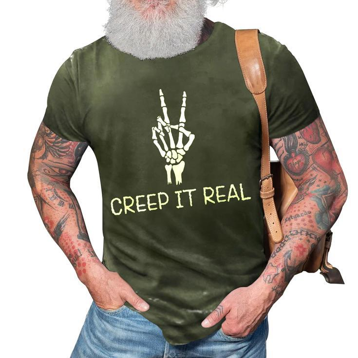 Creep It Real Peace Sign Skeleton Hand Funny Bones Halloween  3D Print Casual Tshirt