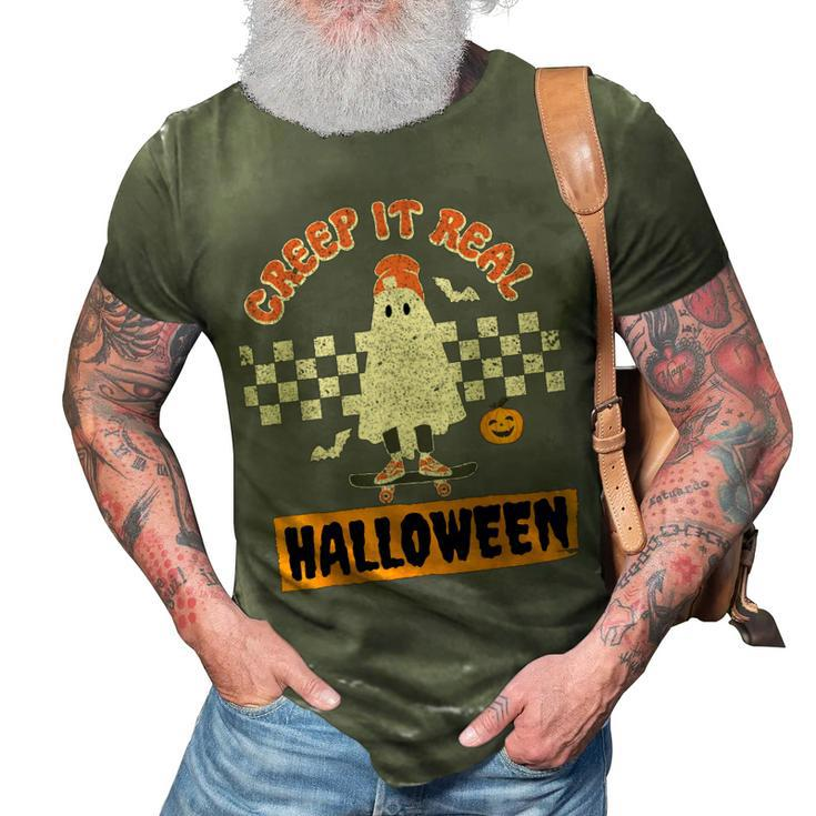 Creep It Real Retro Halloween Funny Ghost Skateboarding  3D Print Casual Tshirt
