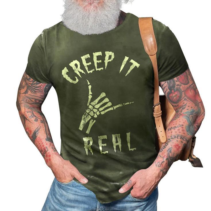 Creep It Real Skeleton Hand Shaka Funny Spooky Halloween   3D Print Casual Tshirt