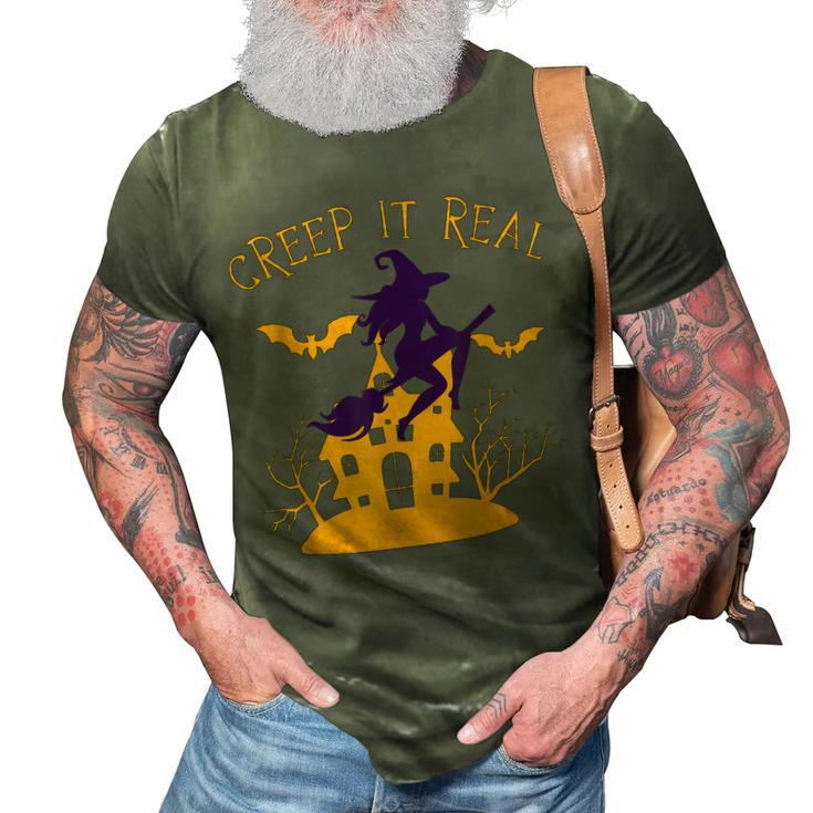 Creep It Real Witch Broom Funny Spooky Halloween  3D Print Casual Tshirt