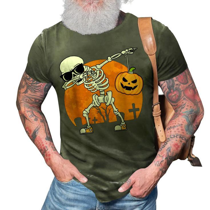 Dabbing Skeleton Funny Halloween Pumpkin Skeleton  3D Print Casual Tshirt