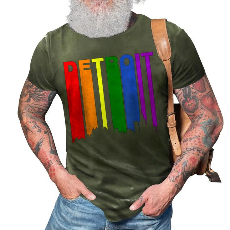 Detroit Michigan Rainbow Skyline Lgbt Gay Pride  3D Print Casual Tshirt
