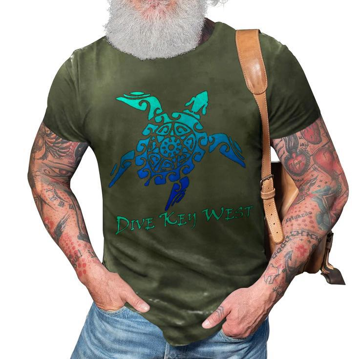 Dive Key West Vintage Tribal Turtle Scuba Vacation Gift  3D Print Casual Tshirt
