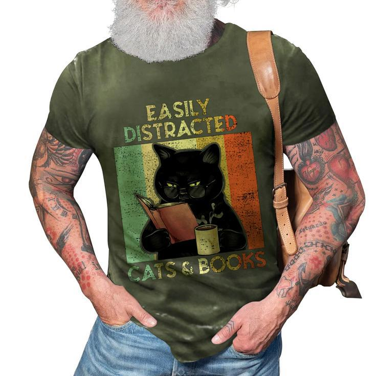 Easily Distracted By Cats And Books For Cat Lovers 3D Print Casual Tshirt