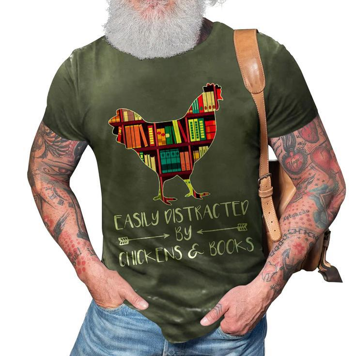 Easily Distracted By Chickens And Books - Chicken Book Lover  3D Print Casual Tshirt