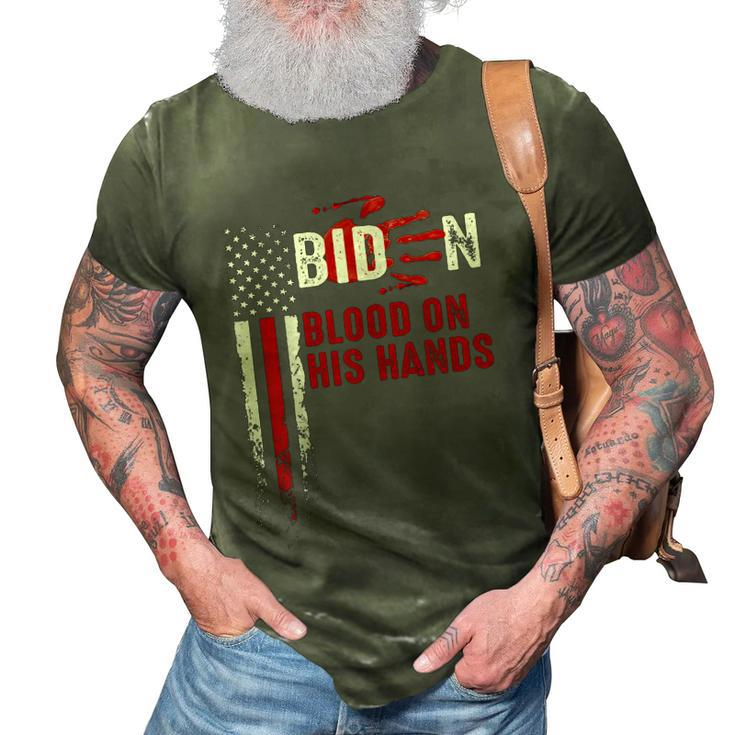 Funny Anti Biden Blood On His Hands Anti Joe Biden Bloody Handprint Usa Flag 3D Print Casual Tshirt
