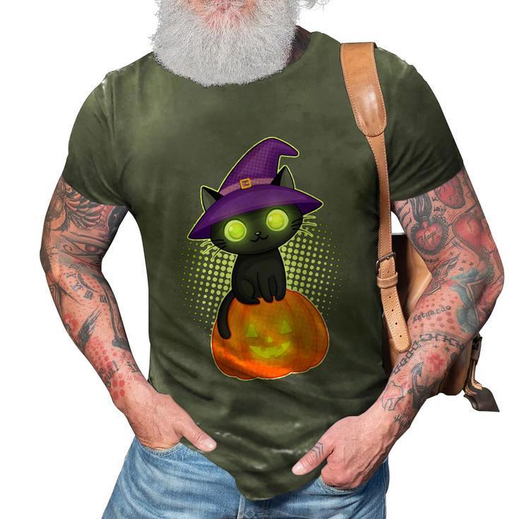 Funny Halloween Cute Halloween Cute Witch Kitten With Pumpkin Graphic Design Printed Casual Daily Basic 3D Print Casual Tshirt