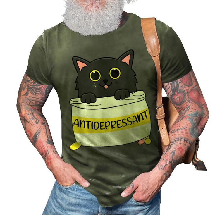 Fur Antidepressant Cute Black Cat Illustration Pet Lover  3D Print Casual Tshirt