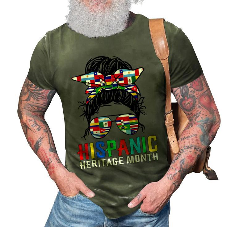 Gifts National Hispanic Heritage Month Latin Flags Messy Bun  V3 3D Print Casual Tshirt