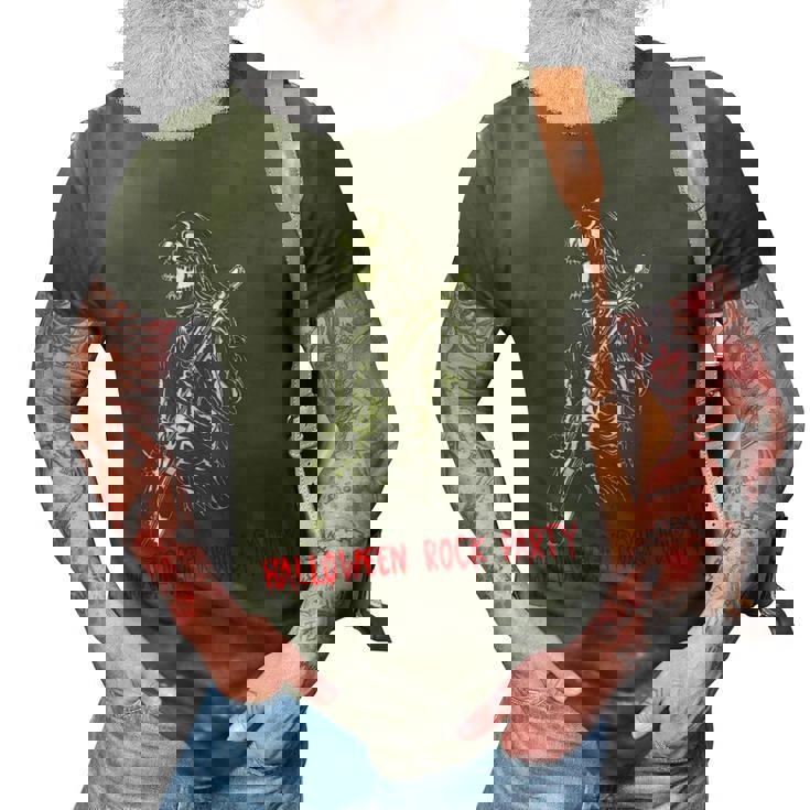 Halloween Rock Party Dancing Guitar Skeleton Playing Rock  3D Print Casual Tshirt