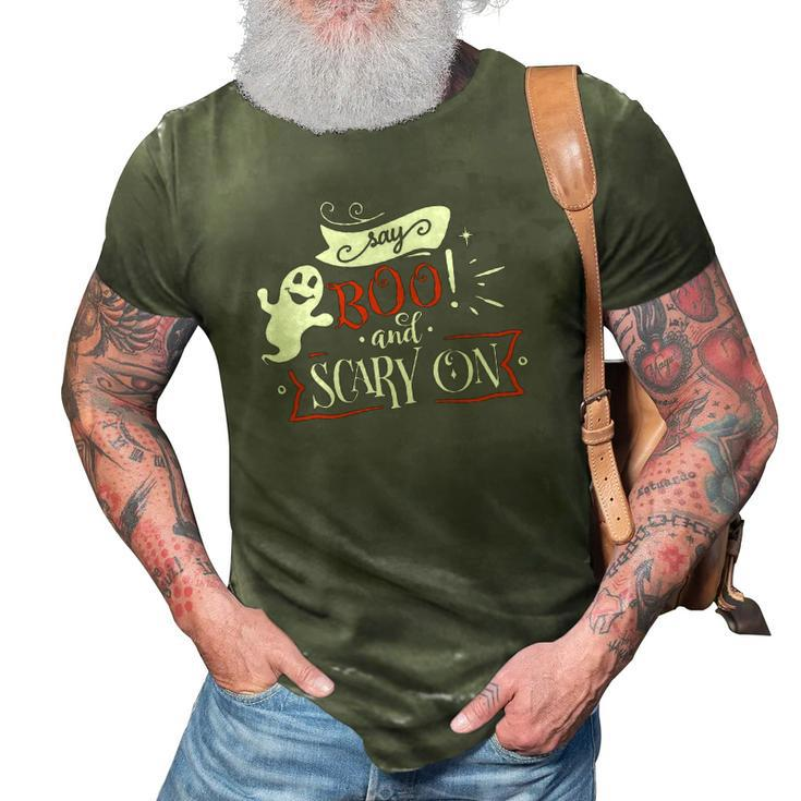 Halloween Say Boo And Scary On  Orange And White 3D Print Casual Tshirt