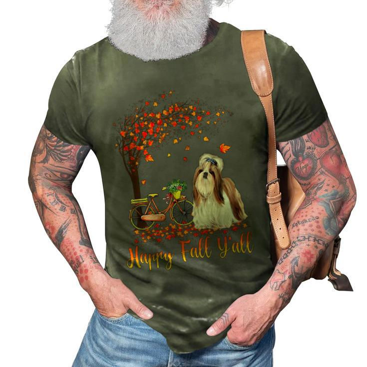 Happy Fall Yall Funny Shih Tzu Dog Autumn Bicycle  3D Print Casual Tshirt