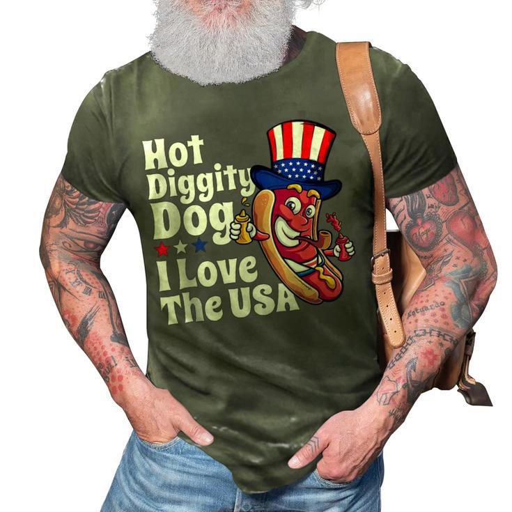 Hot Diggity Dog I Love The Usa Funny 4Th Of July Party  3D Print Casual Tshirt