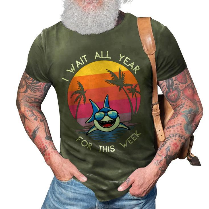 I Wait All Year For This Week Funny Shark Retro Vintage  3D Print Casual Tshirt