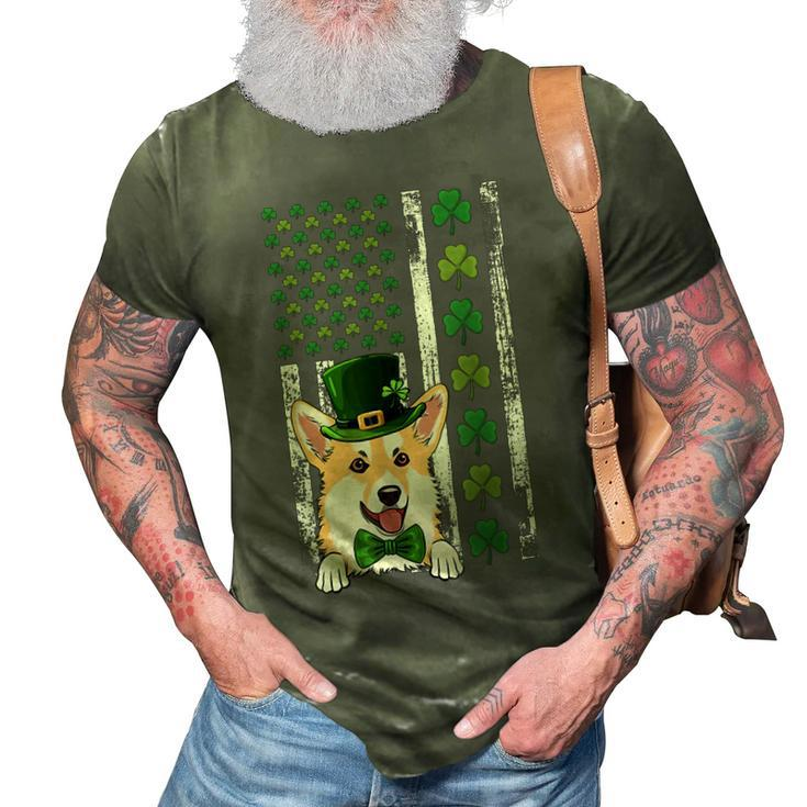 Irish American Flag Ireland Vintage Corgi St Patricks Day  3D Print Casual Tshirt