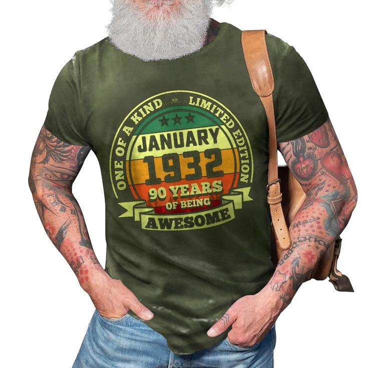 January 1932 90Th Birthday Gift 90 Years Of Being Awesome  3D Print Casual Tshirt