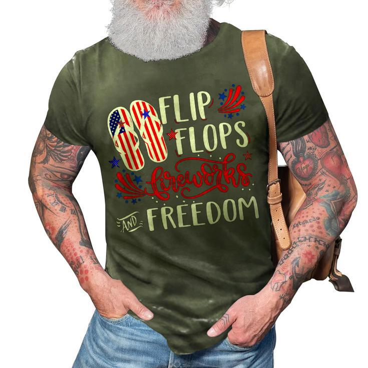 July 4Th Flip Flops Fireworks & Freedom 4Th Of July Party  V2 3D Print Casual Tshirt