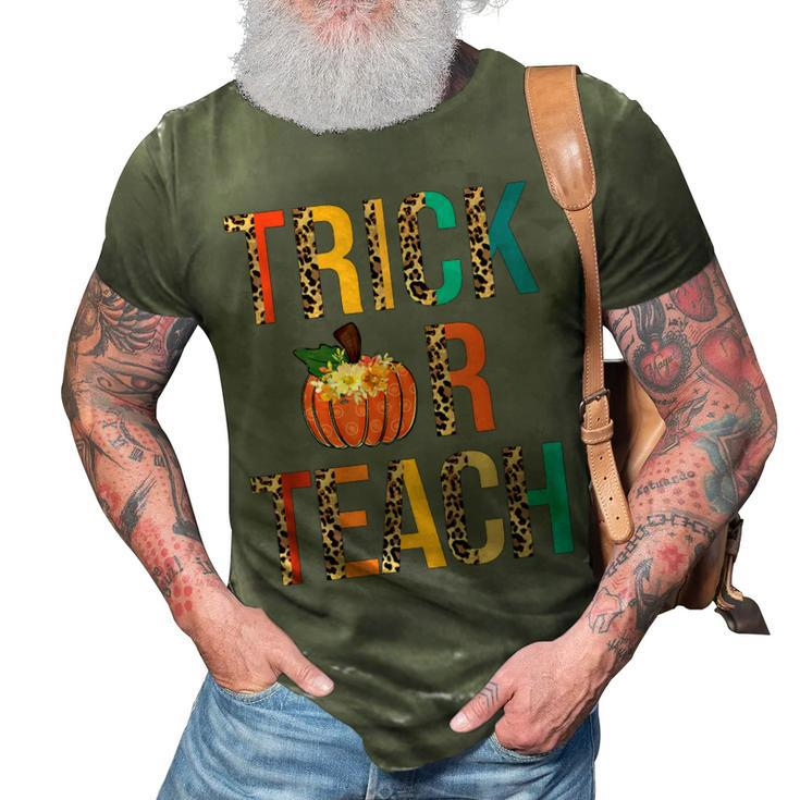 Leopard Trick Or Teach Pumpkin Teacher Halloween Costume  3D Print Casual Tshirt