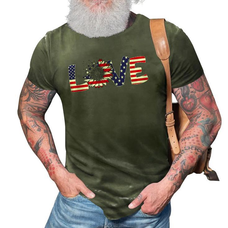 Love Sunflower 4Th Of July Women American Flag Patriotic 3D Print Casual Tshirt