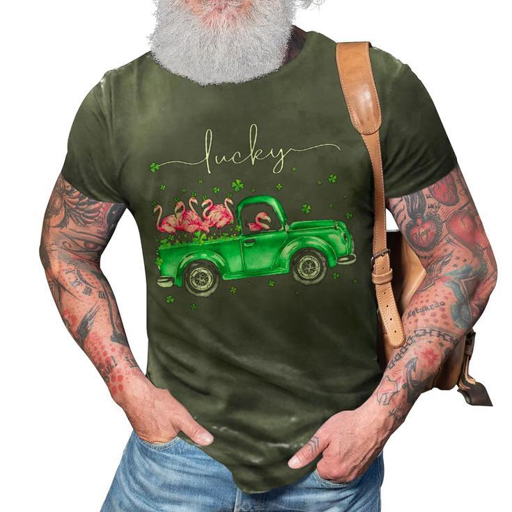 Lucky Flamingo Riding Green Truck Shamrock St Patricks Day Graphic Design Printed Casual Daily Basic 3D Print Casual Tshirt