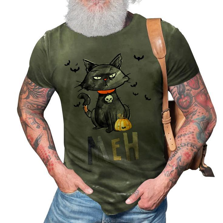 Meh Cat Black Funny For Women Funny Halloween  3D Print Casual Tshirt