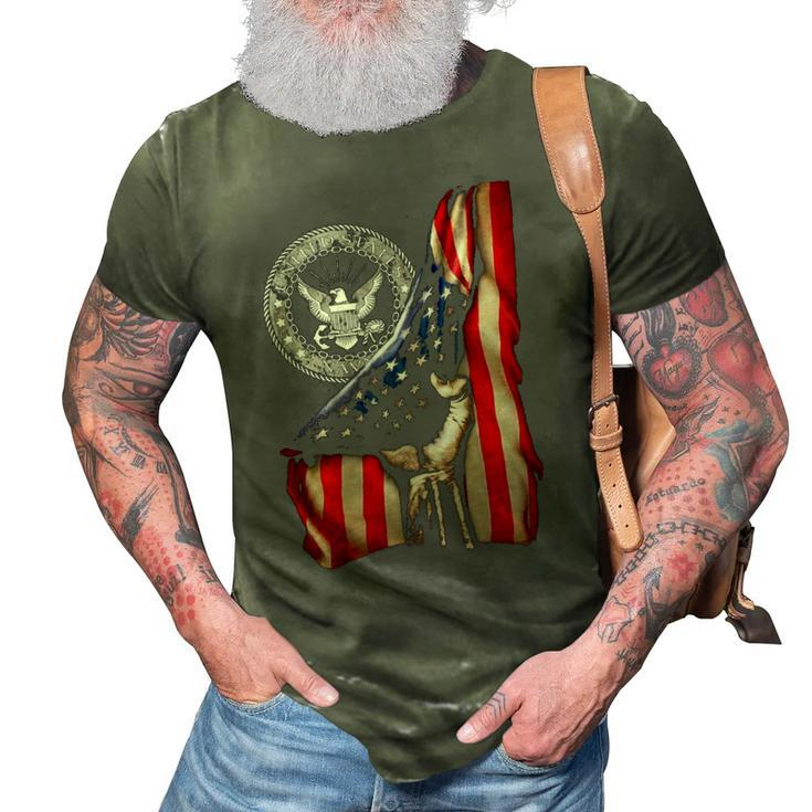 Navy Flag Front 3D Print Casual Tshirt