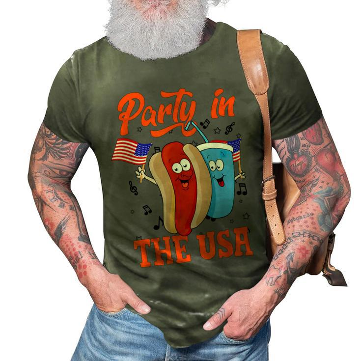 Party In The Usa  Hot Dog Love Usa Funny Fourth Of July  3D Print Casual Tshirt