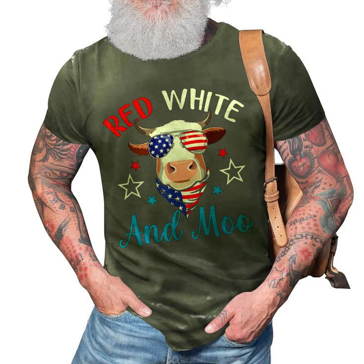 Red White And Moo 4Th Of July Cow Usa Flag Farmer Patriotic  V2 3D Print Casual Tshirt