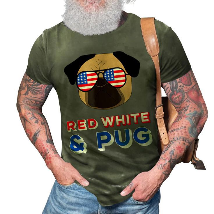 Red White And Pug  Funny Usa Dog 4Th July   3D Print Casual Tshirt