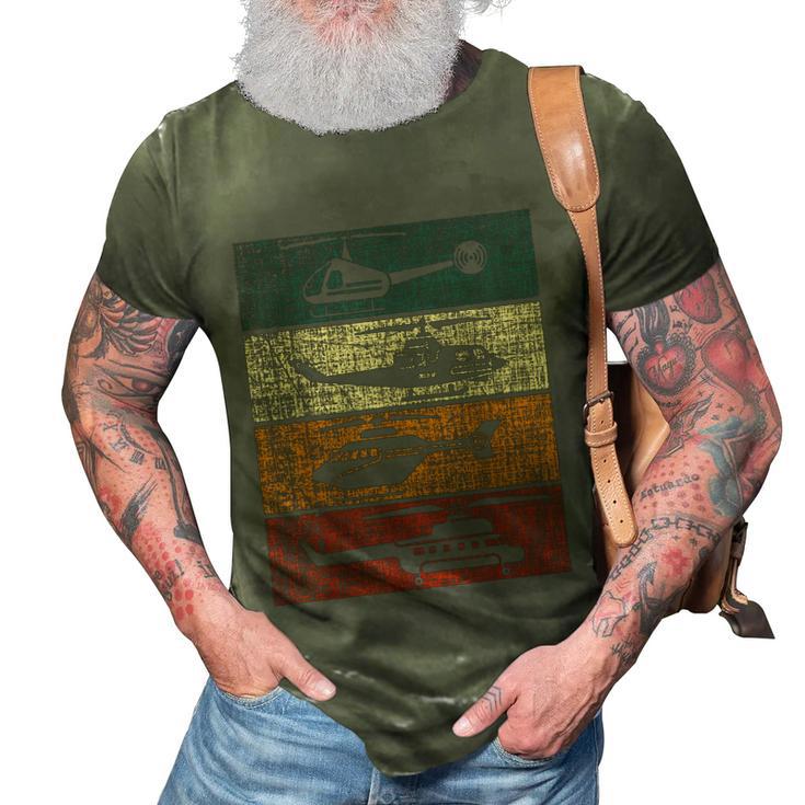 Retro Helicopter Pilot Vintage Aviation 3D Print Casual Tshirt