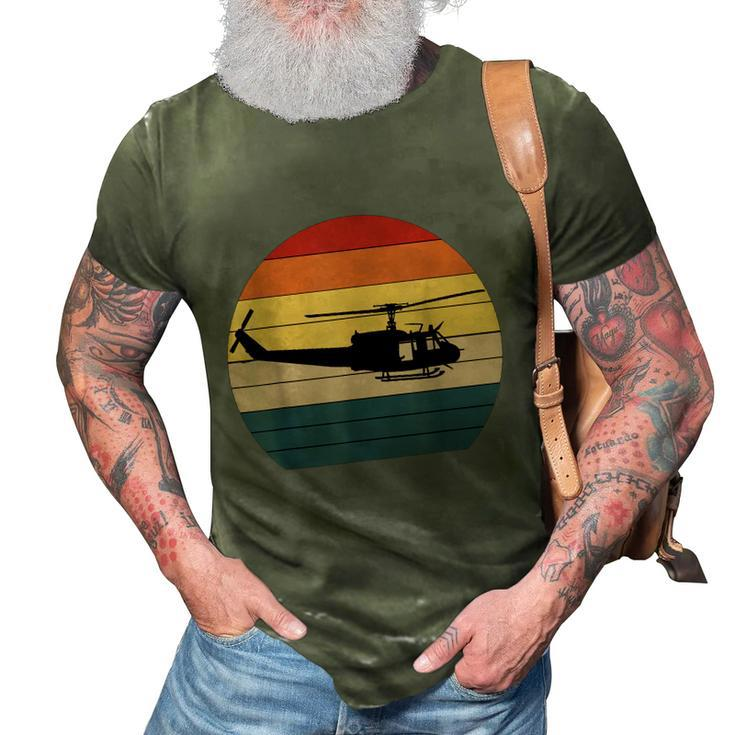 Retro Huey Veteran Helicopter Vintage Air Force Gift 3D Print Casual Tshirt