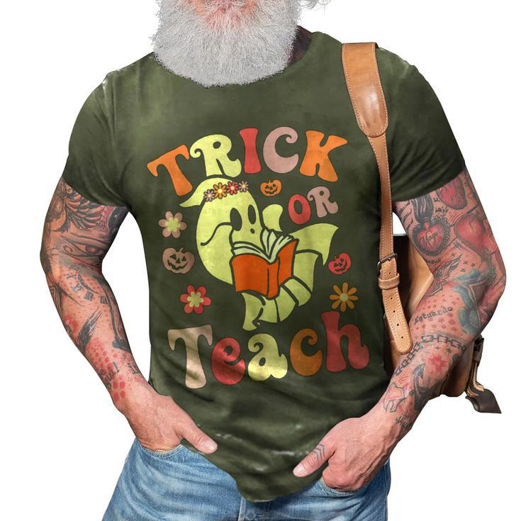 Retro Vintage Groovy Trick Or Teach Halloween Teacher Life  V5 3D Print Casual Tshirt