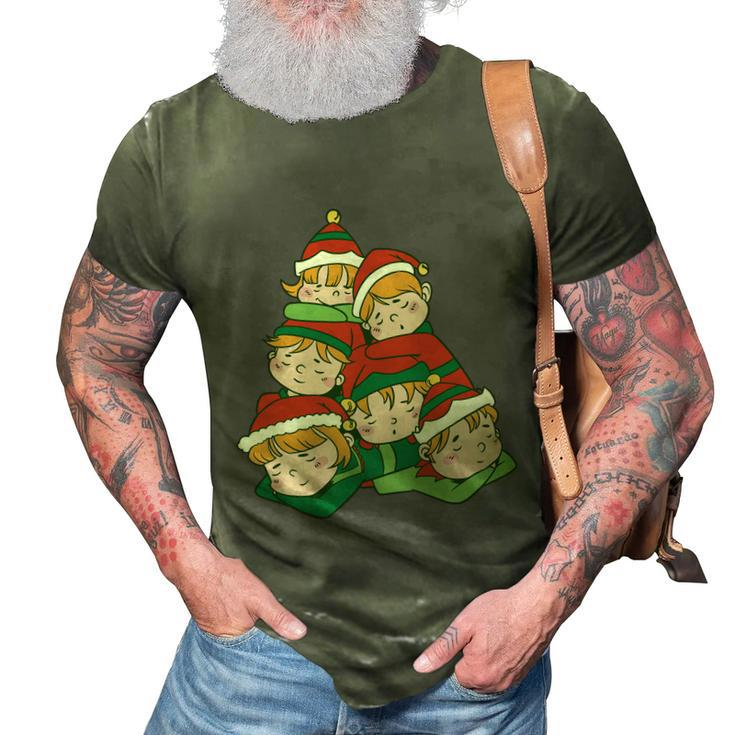 Sleepy Elves Cute Christmas Holiday 3D Print Casual Tshirt
