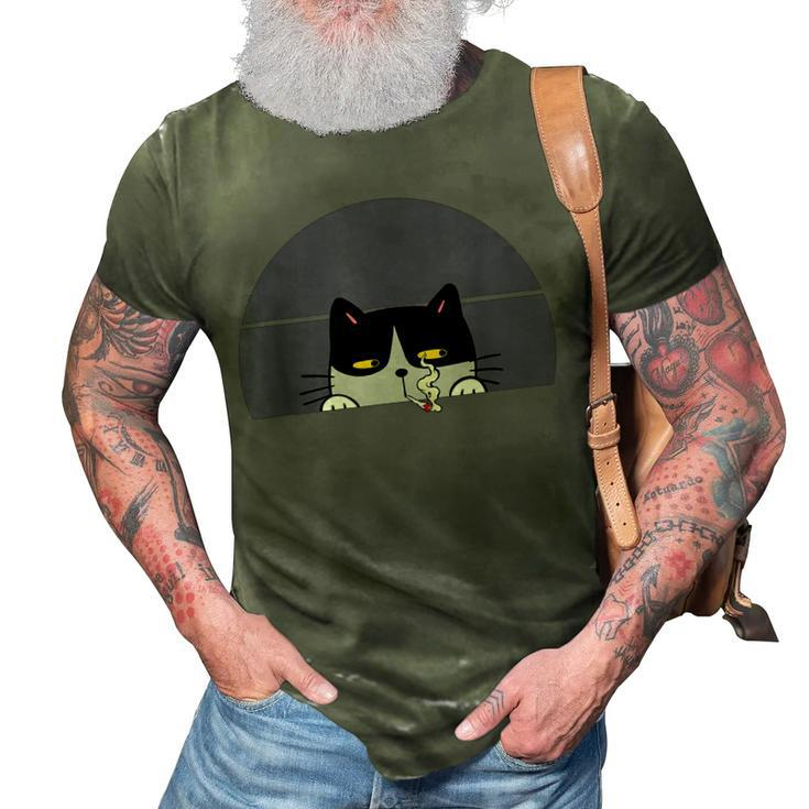 Stoned Black Cat Smoking And Peeking Sideways With Cannabis  3D Print Casual Tshirt