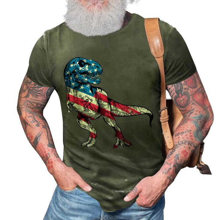 T Rex Dinosaur Cute Us Flag 4Th Of July  For Boys Kids  3D Print Casual Tshirt