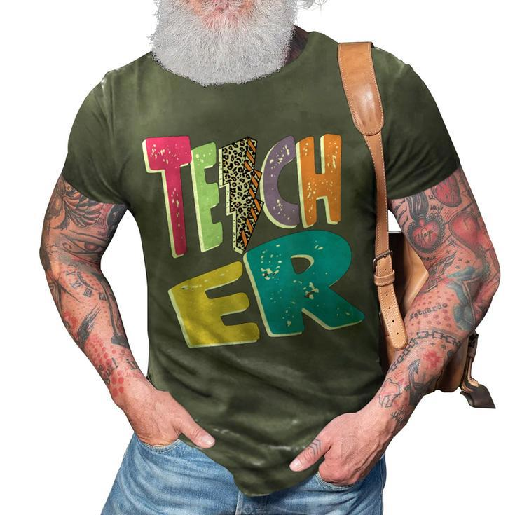 Teacher Colorful Distressed Leopard Lightning Bolt Trendy  3D Print Casual Tshirt