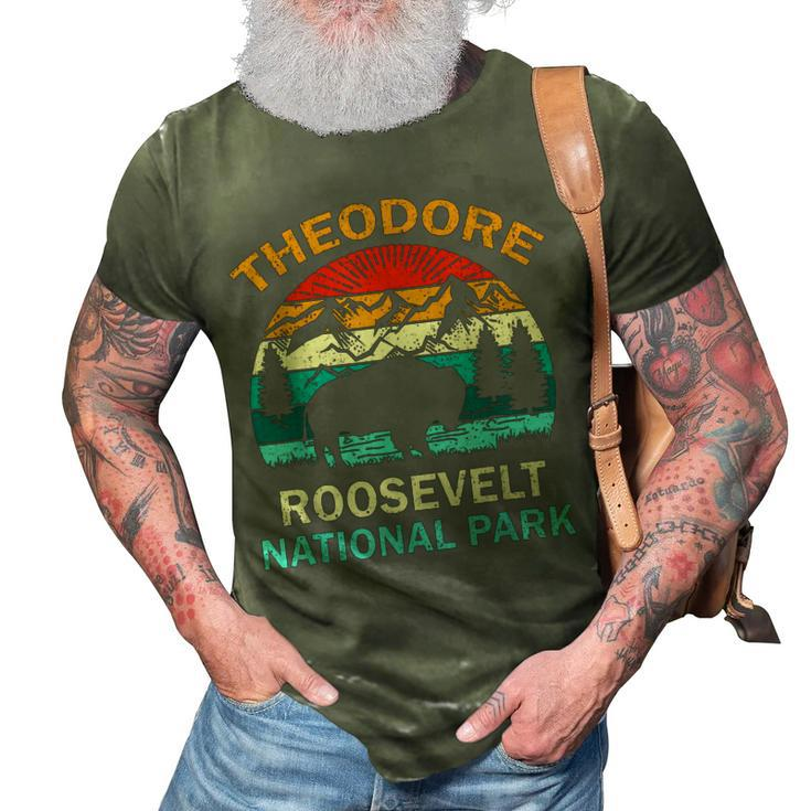 Theodore Roosevelt National Park North Dakota Buffalo Retro  3D Print Casual Tshirt