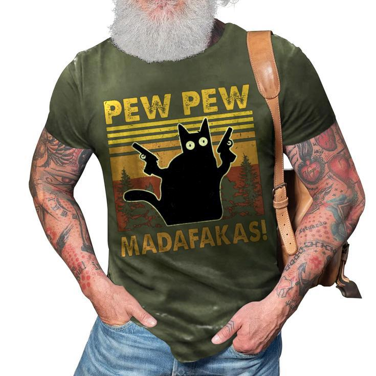 Vintage Black Cat Pew Pew Madafakas Funny Crazy Cat Lovers  V2 3D Print Casual Tshirt